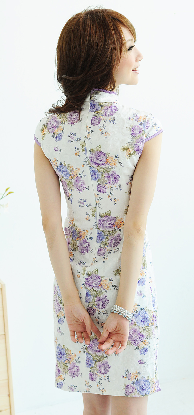夏季新款女装旗袍水滴领短袖印花旗袍